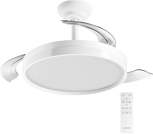 Casa Shop Ventilador con Luz LED 72W 50CM de 7590lm, Motor DC, temporizador, 6 velocidades, aspas retráctiles, CCT, función verano-invierno Silencioso, Controlador Incorporado (Blanco liso)