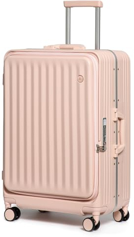 Somago Valise légère avec porte-gobelet et port USB, cadre en aluminium, valise rigide en polycarbonate avec serrure TSA, rose, 24 Inch Checked Luggage, Bagage à main de 50,8 cm, cadre en aluminium