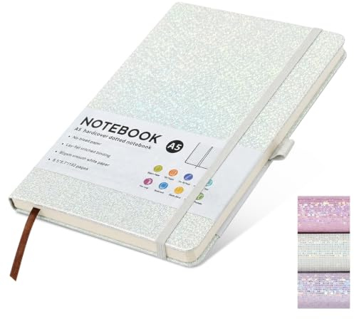 OFFCUP 192 sidor anteckningsbok, A5 linjerad anteckningsbok 80 g förtjockad | Grönt glittrande hårt omslag med elastiskt band, resebok för män kvinnor, skrivande, planering, agenda