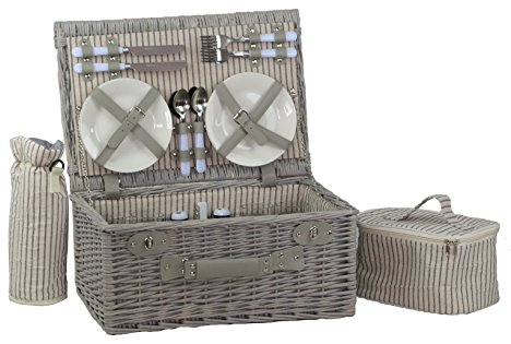 DVier Picknickkorb weide hellgrau/grau f. 4 Personen inkl. Thermotasche