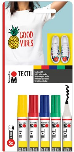 Marabu Textil målarpenna (2–4 mm spets) – sortiment (paket med 5)