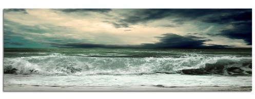 PANORAMA BILD in 150x50cm (Beach Front Sturm Welle) TOP Bilder! Wandbild xxl günstig & modern ART PRINT Wandbilder Bilder EXKLUSIVES Fotowandbild auf Leinwand und Keilrahmen Bild Leinwandbild Fotodruck modern Zeitlos Stilvoll wie ein Gemälde Ausführung schöner Kunstdruck auf echter Leinwand als Wandbild mit Rahmen. Preiswerter als Ölbild Gemälde Foto Poster Plakat mit Bilderrahmen.