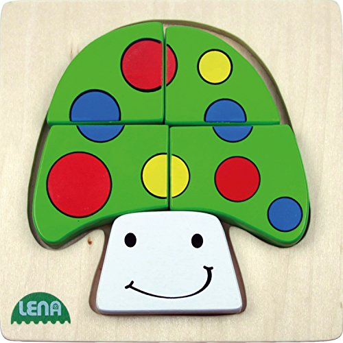 Lena 32138 Pilz Grundplatte 14 x 14 cm und 5 Teile, FSC 100 % Holz, Puzzle für Kinder ab 18 Monaten, Fliesenspiel für Kleinkinder, bunt