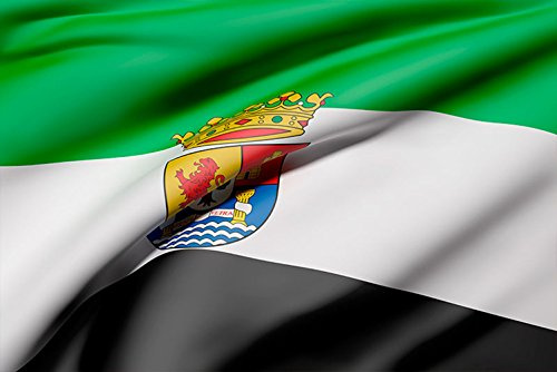 Bandera de La Comunidad de Extremadura 85x150cm | Reforzada y con Pespuntes| Bandera de La Comunidad de Extremadura Con 2 ojales Metálicos