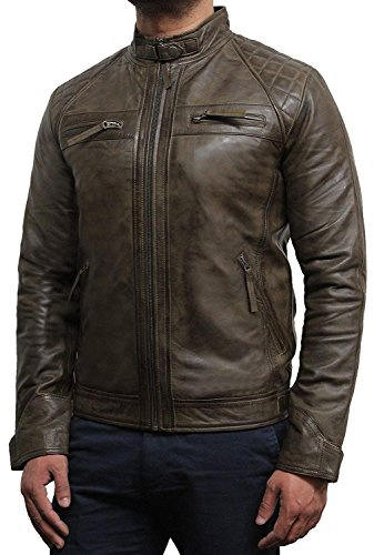 BRANDSLOCK Lederjacken für Männer Distressed Retro Echtes Schaffell Herren Leder Motorradjacke