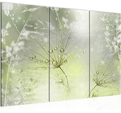 Runa Art Wandbilder Pusteblume Bild XXL Wohnzimmer Schlafzimmer Grün Grau Gräser 120 x 80 cm 3 Teilig 205631b