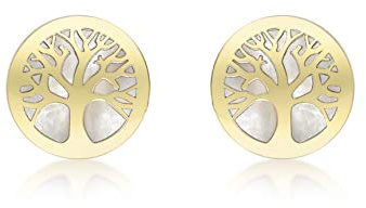 CARISSIMA Boucles d’oreilles puces arbre de vie nacre 8 mm en or jaune 9 ct
