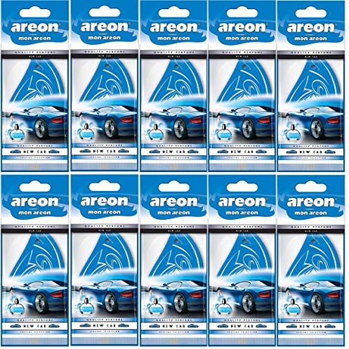 AREON Mon Auto Duft New Car Neues Auto Neuwagen Lufterfrischer Autoduft Blau Hängend Aufhängen Anhänger Spiegel Pappe 2D Wohnung (Set Pack x 10)