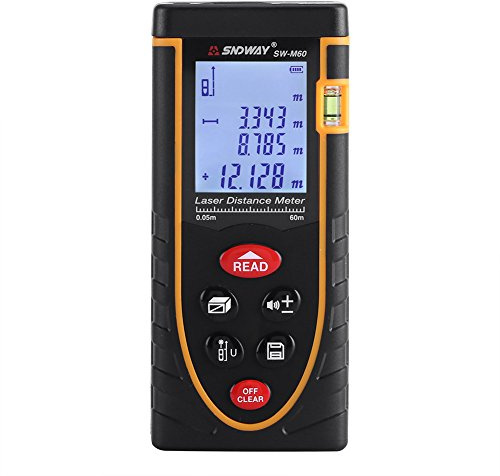 Digitales Entfernungsmesser Distanzmessgerät Handheld Range Finder 1mm bis 40/60/80/100 m mit großer LCD Hintergrundbeleuchtungsanzeige und Wasserwaage für Innen und Außenbereich(60m)