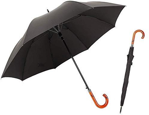 TIME LOVER Stick Umbrella Oversize Windproof Umbrella Wooden Hook Handle J Stick Automatic Open Fast Drying Umbrella for Men Women(Black)