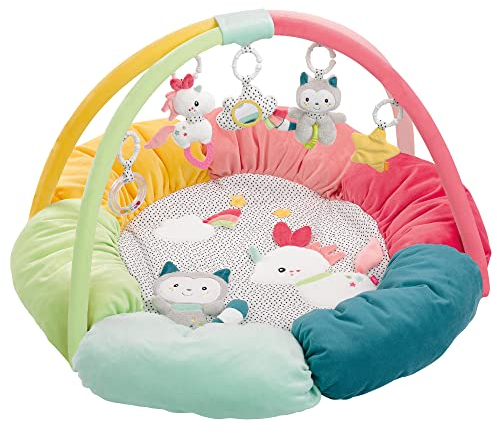Fehn 3-D-Activity-Nest Spielbogen Aiko und Yuki – Baby Krabbeldecke mit 5 abnehmbaren Spielzeugen zum Greifen – Spieldecke für Babys und Kinder ab 0+ Monaten – Krabbelmatte als Geschenk zur Geburt