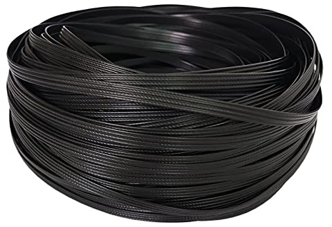 Feyart Flaches PE-Rattan-Kunststoffgeflecht für Stuhl, Liegestuhl, Couchtisch, Rattan-Möbel, Reparatur, 4 Linien, Schwarz, 8 x 1,1 mm, 60 m