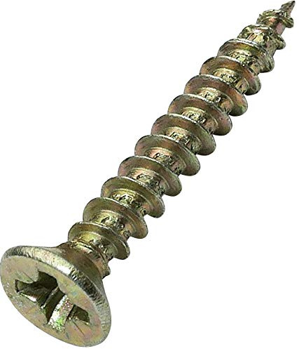 Aerzetix - C45153 - Lot de 100 - Vis à Bois - Ø3.5x25mm - en Acier Laitonné Métal - Tête Fraisée - à Empreinte Cruciforme Pozidriv - Couleur Laitonné