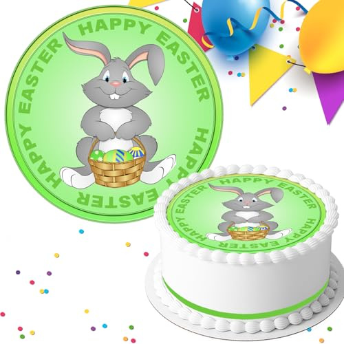 EASTER BUNNY GREEN PRE-CUT 7.5 INCH EDIBLE ICING CAKE TOPPER DECORATION