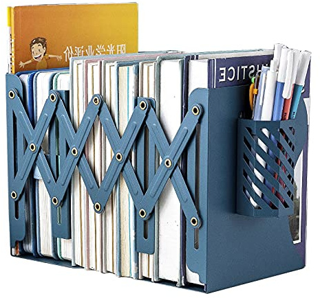 Gardesk Adjustable Bookends Metal Book Ends for Heavy Book Holder Heavy Duty Bookends Nonskid Bookcase Desktop Book Organizer Binder Holder (Blue)