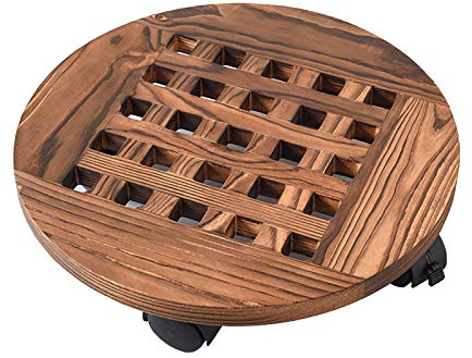 DUDNJC Plateau de support pour plantes en bois avec roulettes, 30 cm pour pot de fleurs et supports de plantes, déménagement de pot de fleurs avec roulette rotative à 360°, plateau roulant pour