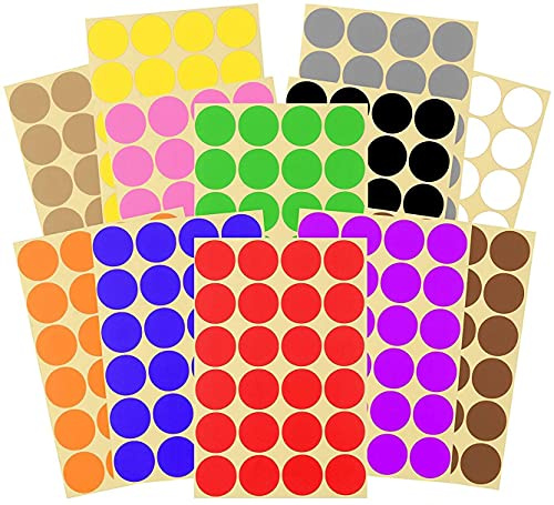 Punktaufkleber,16 Blatt 25mm Runde Rund Punkt Aufkleber 600 Klebepunkte Regenbogen Aufkleber Farbkodierung Etiketten Markierungspunkte for Büro Schule Kalender Karte Kunsthandwerk