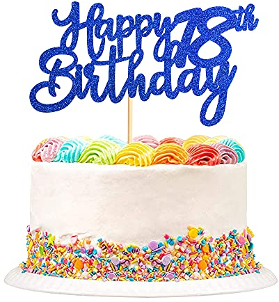 Blumomon Happy 18th Birthday Cake Topper Blue Glitter 18 Birthday Cake Decoration Happy 18 Cupcake Topper for Cheers to 18 Fabulous Birthday Party Decoration 3 Pack