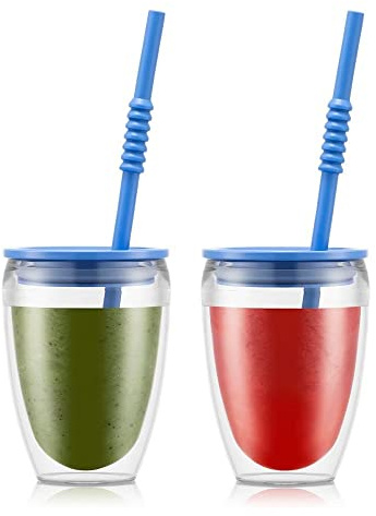 BODUM K11849-448SA-448-Y21 PAVINA TO GO Set 2 gobelets double paroi plastique, avec couvercle hermétique et paille silicone, 30 cl