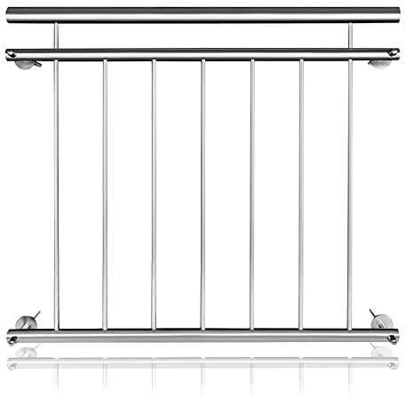 Aufun Französischer Balkon Edelstahl Geländer mit 7 Füllstäben 100x90cm | Modernes Sicherheitsgeländer Für Fenster Und Außenbereiche Wetterbeständige Konstruktion Einfache Wandmontage