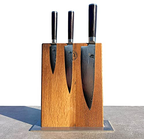 Palatina verkstad, exklusivt knivblocksset | 3 ultravass Kai Shun Classic knivar handgjorda magnetknivblock av ek (DM-0700-DM-0701-DM-0706)