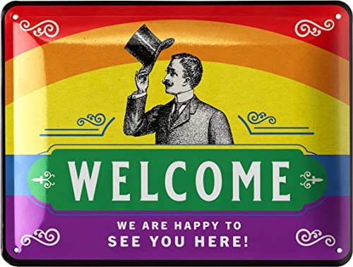 LANOLU Retro Blechschild Herzlich Willkommen Schild - willkommen Deko Garten, Schild für Haustür und Eingangstür mit Spruch - Willkommensschild als Türdeko - Türschild, 15x20cm