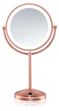 Conair Lighted Makeup Mirror, LED Vanity Mirror, 1X/10X Magnifying Mirror, Double Sided, Battery Operated in Rose Gold