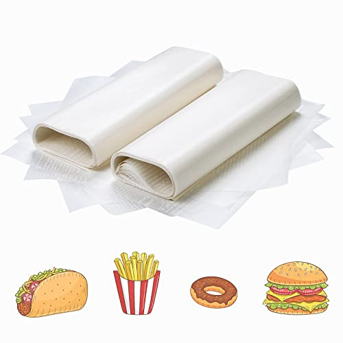 Kinsinder 100 Feuilles de Papier Ciré, Étanche, Sulfurisé à la Graisse pour Pain, Sandwich, Hamburger, Frites (Blanc)