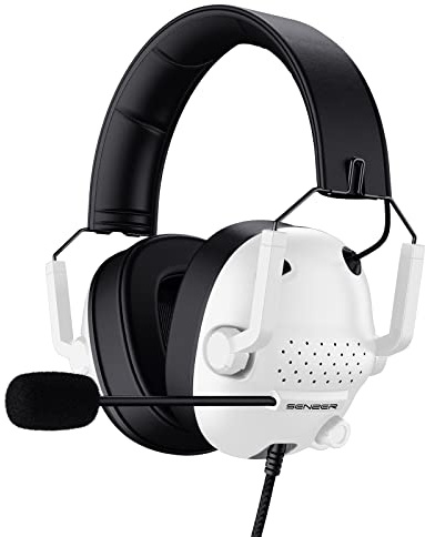 SENZER SG500 Surround Sound Pro Gaming Headset with Noise Cancelling Microphone - Soft Memory Foam Padding - Portable Foldable Headphones for PC, PS4, PS5, Xbox One, Switch - White