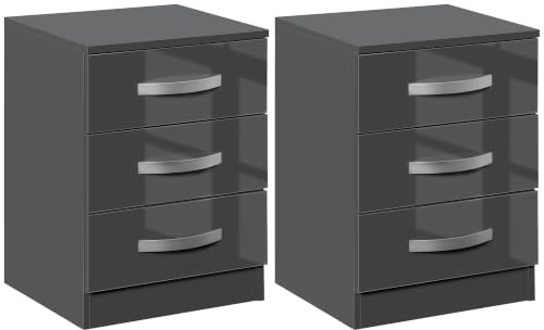 HOMCOM 2er-Set Moderne Nachttische mit 3 Schubladen, 40x36x56 cm Grau | Für Schlafzimmer und Wohnzimmer