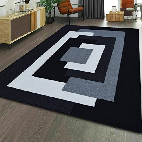 B&B Beautiful Geometric Pattern Area Rugs for Bedroom Living Room - Thick Non Slip Geometric Indoor use Carpet Area Rug for Hallway, 120 x 170 cm, Black Grey