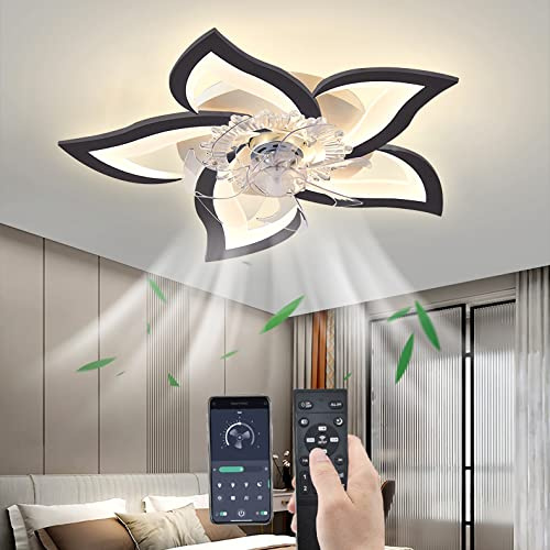 Dagea 69CM Ventilador de techo con iluminación LED 50W Regulación luz con mando a distancia & APP Bluetooth lampara, Moderno lámpara ventilador techo para Salón Dormitorio Oficina (Negro)