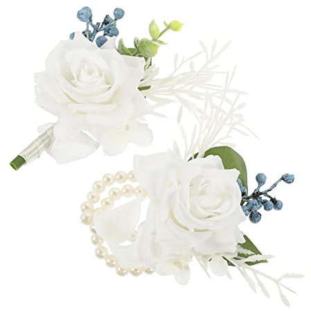 Levemolo 1satz Braut Corsage Set Teiliges Set Aus Kunstblumen Für Hochzeit Und Besondere Anlässe Inklusive Handgelenk-Boutonniere Und Ansteckblume Elegantem Langlebig Und Farbenfroh