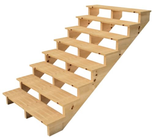 Scala esterna BERLIN, 7 gradini, Altezza 122cm, Larghezza 120cm, senza alzate, Scala in kit in Legno Autoclave- Vinuovo