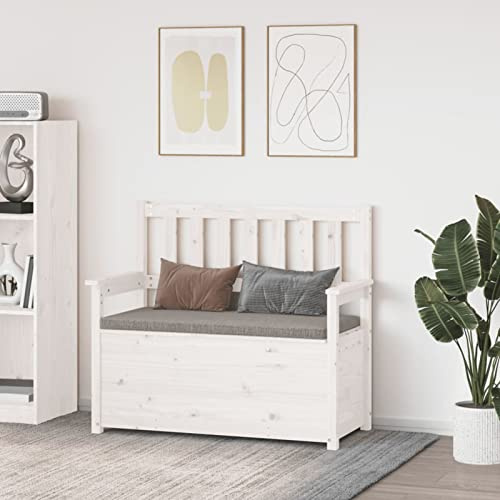 Festnight Sitzbank Mit Stauraum Truhenbank Mit Stauraum Truhe Sitzbank Aufbewahrungsbank Massivholz Weiß 112,5x51,5x96,5 cm
