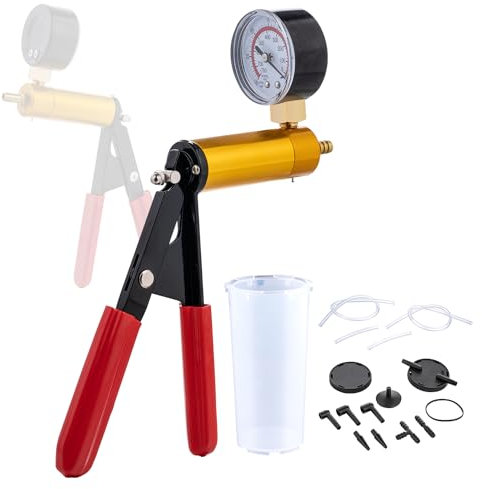 KATSU Brake Bleeding Kit Hand Held Vacuum Pump Tester Set Fluid Bleeder Tool with Vacuum Gauge and Adapters for Automotive Car Motorbike Motorcycle 450820