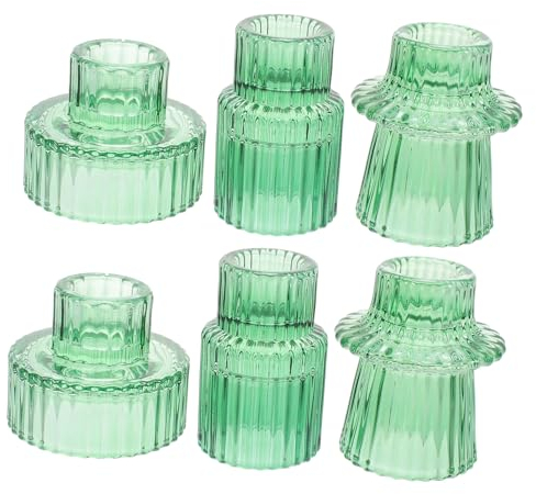 AOKWAWALIY Kegelkerzenhalter 6 Stück Glas Kerzenhalter Set Kegelkerzenleuchter Ornament Hochzeit Zubehör Teelichthalter Glas