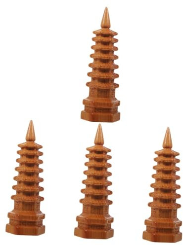 BESPORTBLE 4pièces Statue De Tour Wenchang Bois pour Décoration De Bureau Jardin Objet Feng Shui Miniature Haute De Couches pour Intérieur Et Extérieur