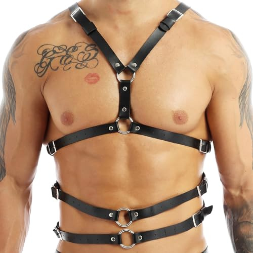 TUYMNI Herren Punk Body Brust Harness Männer Leder Brust Geschirr PU Leder Brustgürtel Einstellbar Brust Homosexuell Fetisch BDSM Bandage Fesseln Sexspielzeug für Paare Extrem Sex Spiele