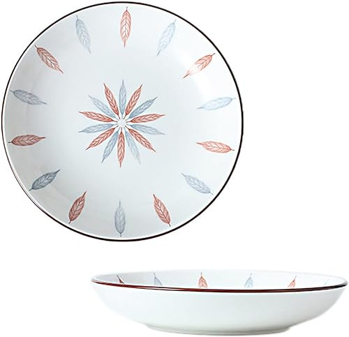 ZHWPN platos, platos profundos, Tazón de ramen,Tazones grandes de cerámica for pasta coloridos,Plato hondo apilable for sopa,Juego de platos hondos for sopa de 2-700ml-rojo y líneas