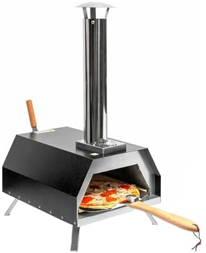 Four à granulés pour pizza pour extérieur, four avec cheminée thermomètre, pierre céramique, pelle et pieds pliants, idéal pour jardins et terrasses, en pierre et acier, 42 x 81 x 80 cm