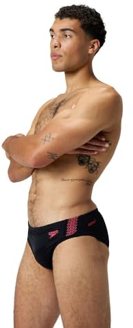 Speedo Hyperboom Splice Briefs |Quick Drying | Training | Fitness | Chlorine Resistant Slip de Bain pour Homme, Black/Coral Sands, 40