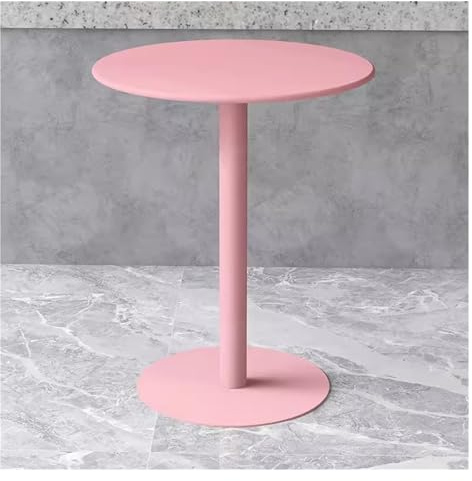 ZYHQCDM Bistrotisch, Terrassen-Esstisch aus Eisenmetall, Kleiner runder Tisch, Sofa-Beistelltisch, Couchtisch/Milchteetisch/Stehtisch/Desserttisch/Verhandlungstisch (Farbe: Rosa, Größe: 70 x 70 x 72