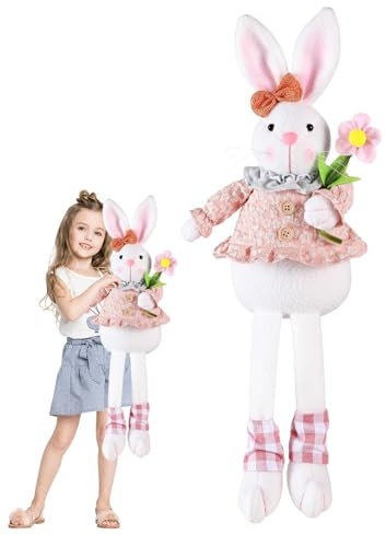 Osterhasen-Kuscheltier, -Kuscheltier | Lustiges Osterhasen- mit langen Beinen für Karotten oder Blumen | 19,48 Zoll großes, kuscheliges, sitzendes Kaninchen-Kissenornament für Ostern und Motto