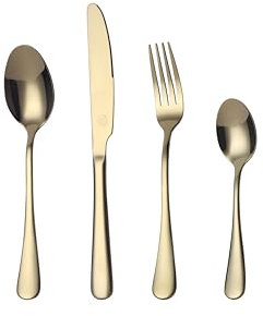 Mr.Spoon Juego de 24 Piezas Cubiertos Acero Inoxidable,18/0, Oro brillo Colores Cuberteria Servir para 6 Personas Cuberterías Incluye Cuchillo/Tenedor/Cuchara.Para Casa, Hotel, Restaurante