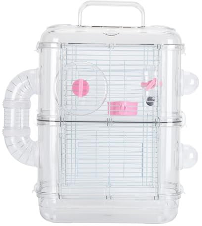 Hamsterkäfige und Lebensräume, Doppellagiger Haustier-Hamsterkäfig mit Röhren und Tunneln, Transparenter Kleintierkäfig mit Tragbarem Tragegriff für Hamster, Meerschweinchen (2