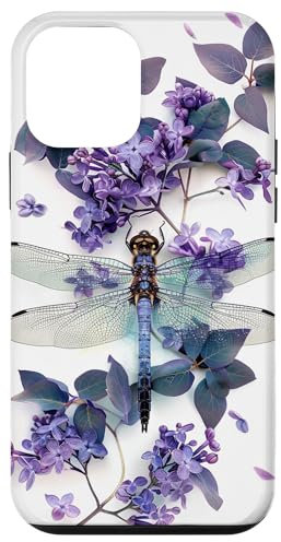 Custodia per iPhone 12 mini libellula floreale con fiori lilla e foglie