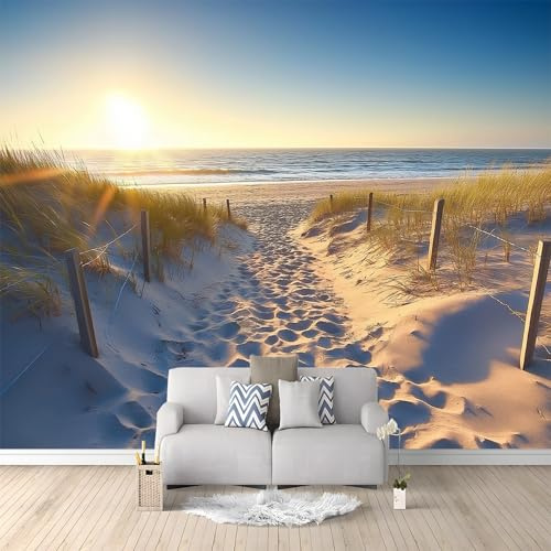 Carta Da Parati Soggiorno Scenario Della Spiaggia Al Mare 250x175 cm Fotomurale Stampa 3D per Camera Letto TV Decorazione di sfondo Fotomurali in Murale alla moda da Muro