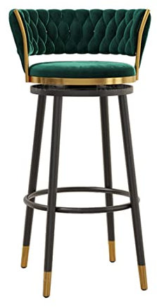 Barhocker aus Samt, 65/75 cm, mit schwarzen Metallbeinen und gebogener gepolsterter Rückenlehne, Hochstuhl für Küche, Insel, Esszimmer, Theke, Drehhocker (Größe: 75 cm, Farbe: Grün)