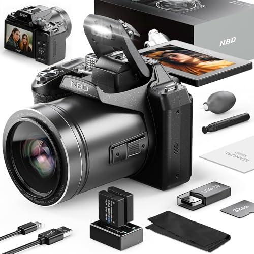 Monitech Appareil photo numérique 64 MP pour photographie, caméra de vlogging 5K pour YouTube avec écran rabattable de 7,6 cm, zoom numérique 16x, Wi-Fi et autofocus, 2 batteries, carte TF 32 Go